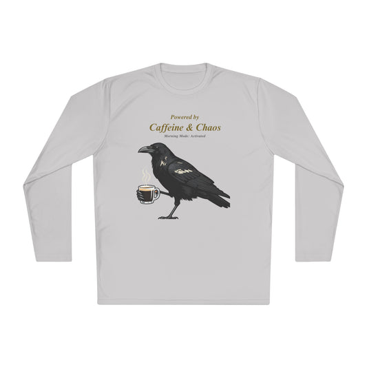 Raven Brew Crew Long Sleeve – Witty Coffee Graphic Tee for Daily Chaos and Late-Night Energy