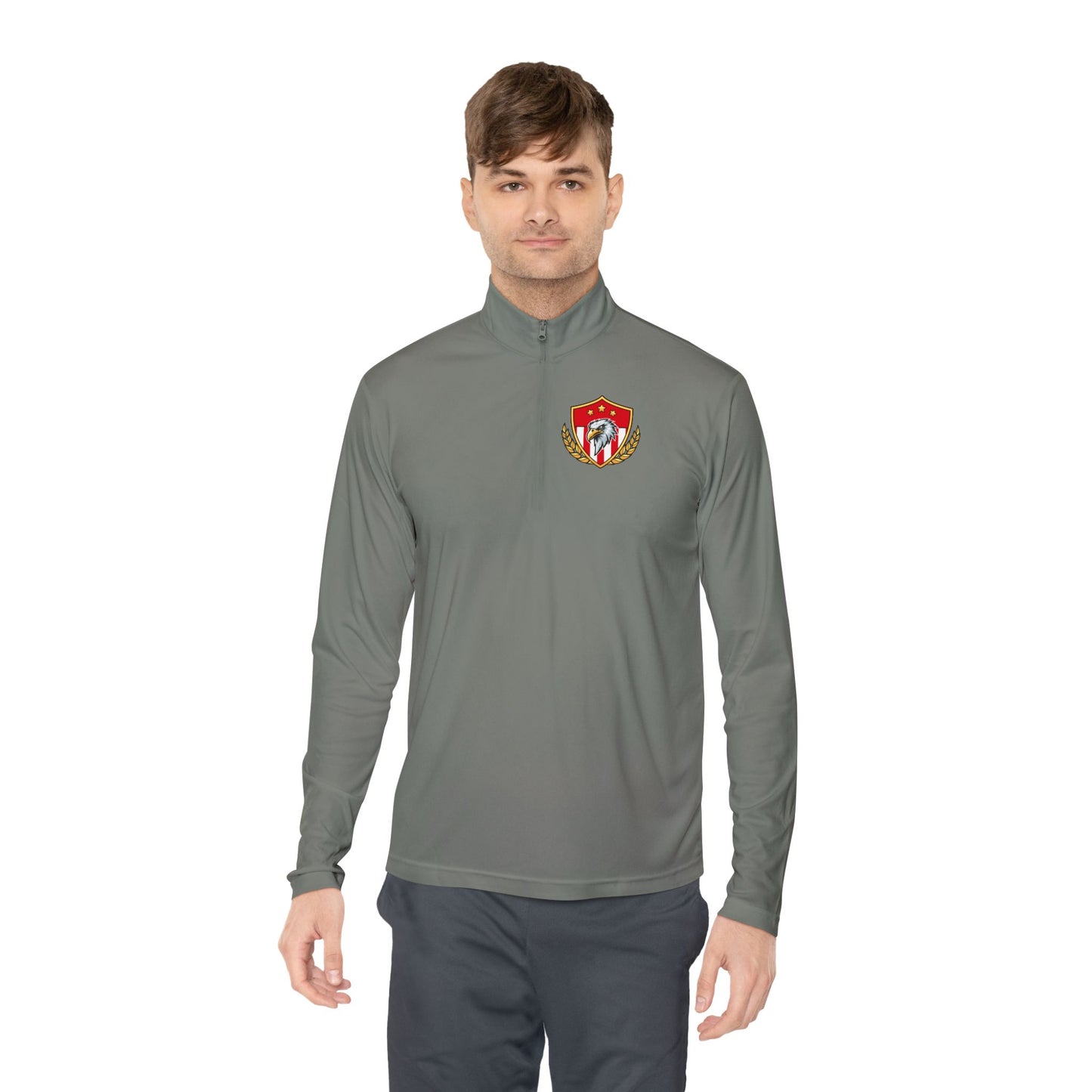 Heritage Quarter-Zip Pullover – Classic Military-Inspired Sweatshirt with Vintage Embroidered Crest
