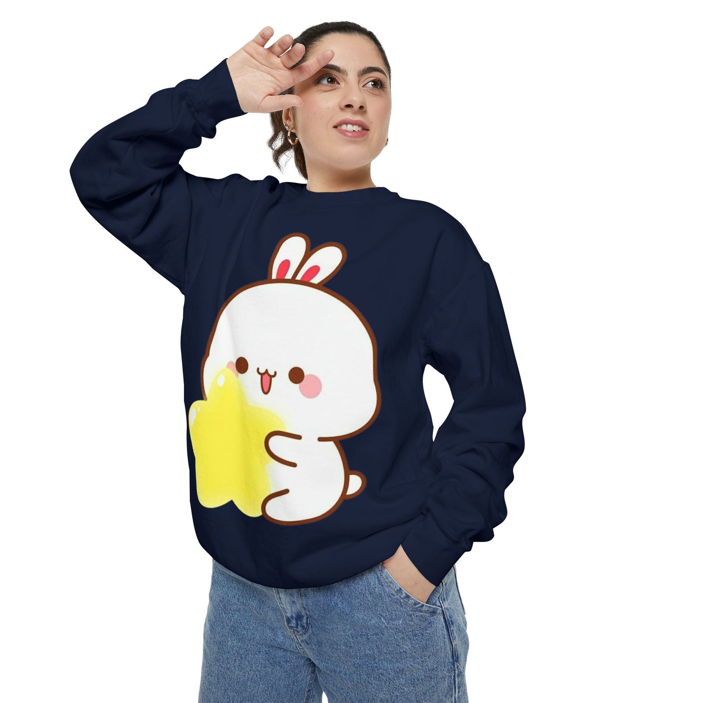 Kawaii Bunny and Star Sweatshirt – Cozy Cute Cartoon Crewneck for Dreamy Days