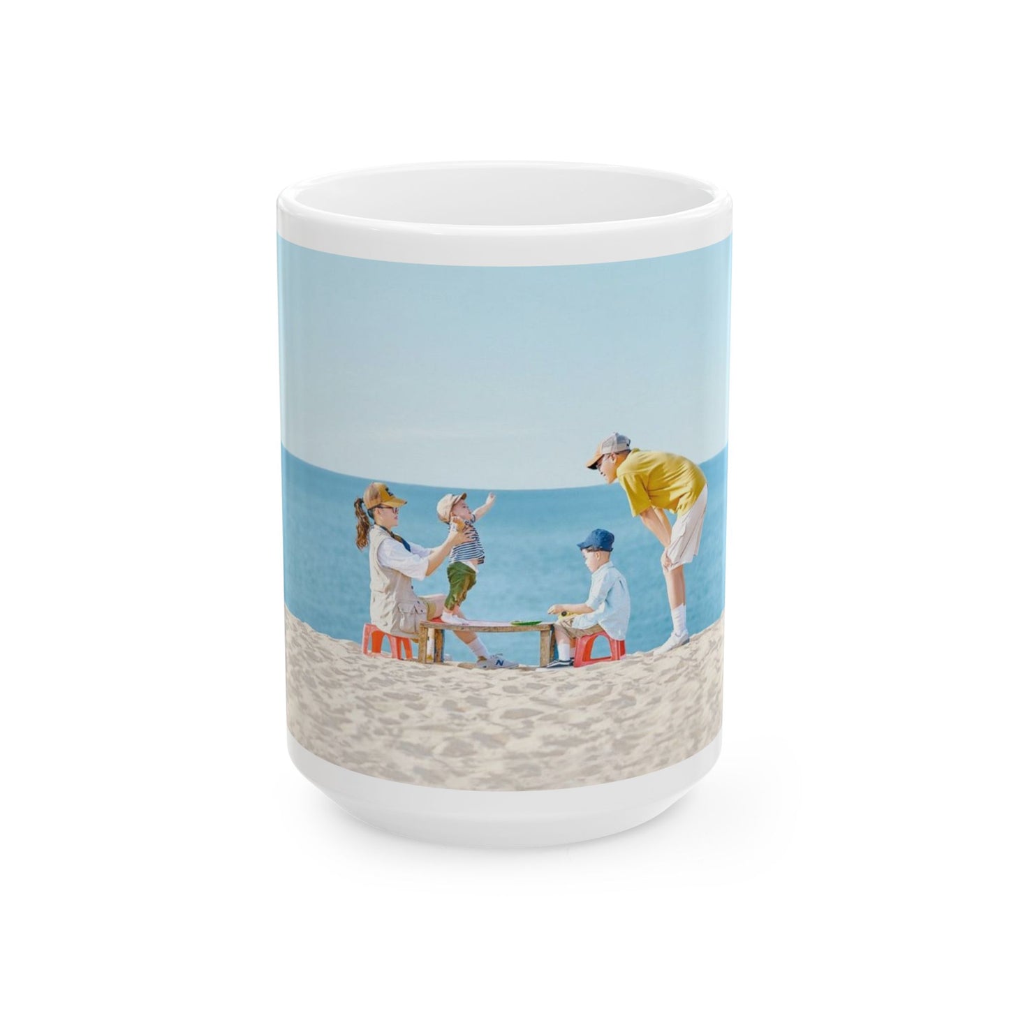 Beach Day Family Ceramic Mug – Vintage Seaside Scene (11oz & 15oz)
