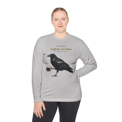 Raven Brew Crew Long Sleeve – Witty Coffee Graphic Tee for Daily Chaos and Late-Night Energy