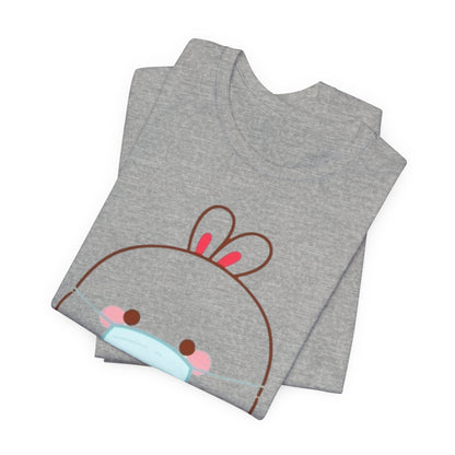 Playful Bunny in Mask T-Shirt – Adorable Carrot-Loving Rabbit Cartoon Design