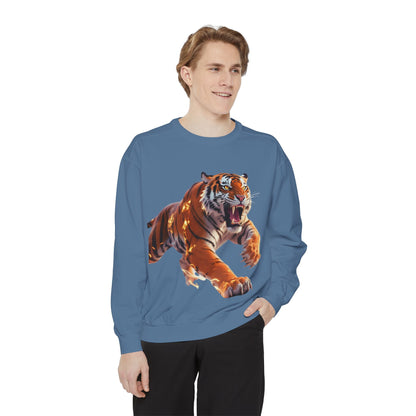 Custom Fierce Tiger Graphic Unisex Garment-Dyed Sweatshirt