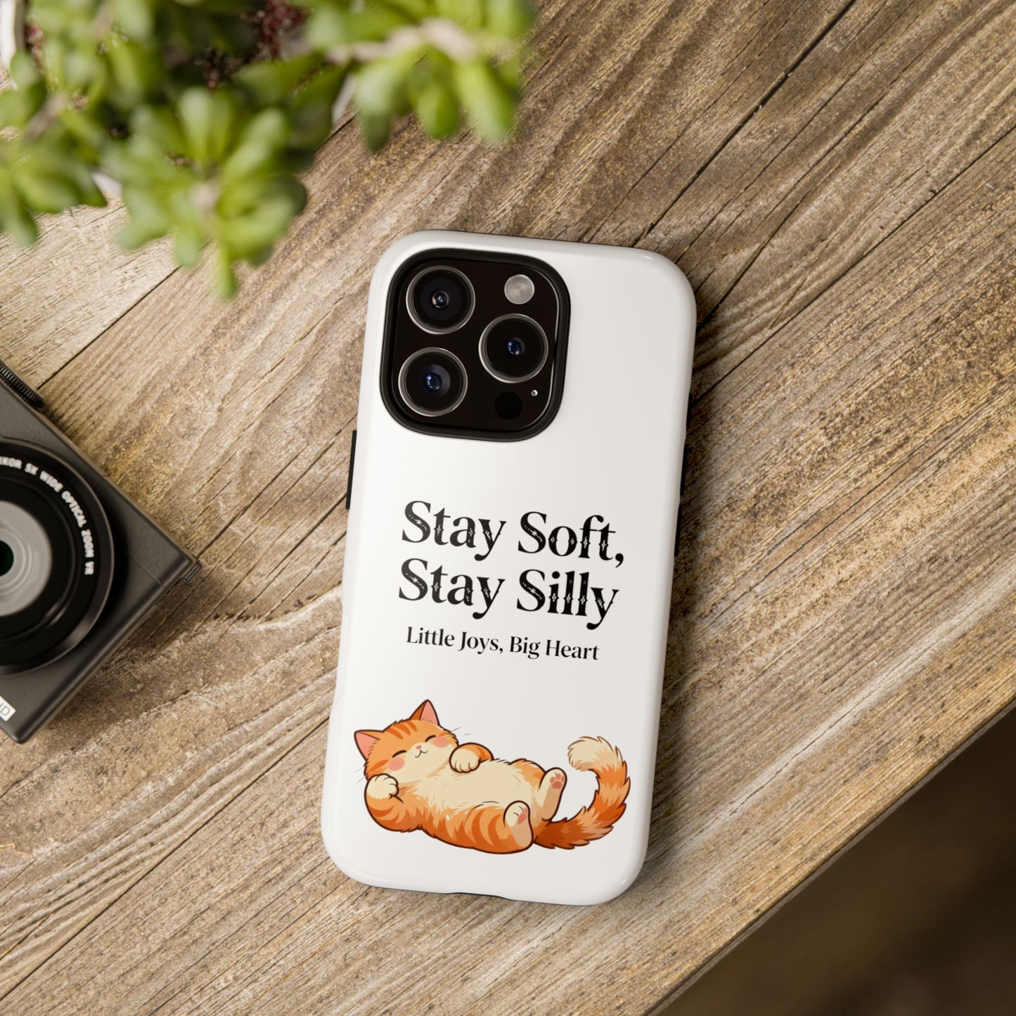 Orange Cat Aesthetic Phone Case – Stay Soft, Stay Silly | Custom Text Available | Little Joys, Big Heart