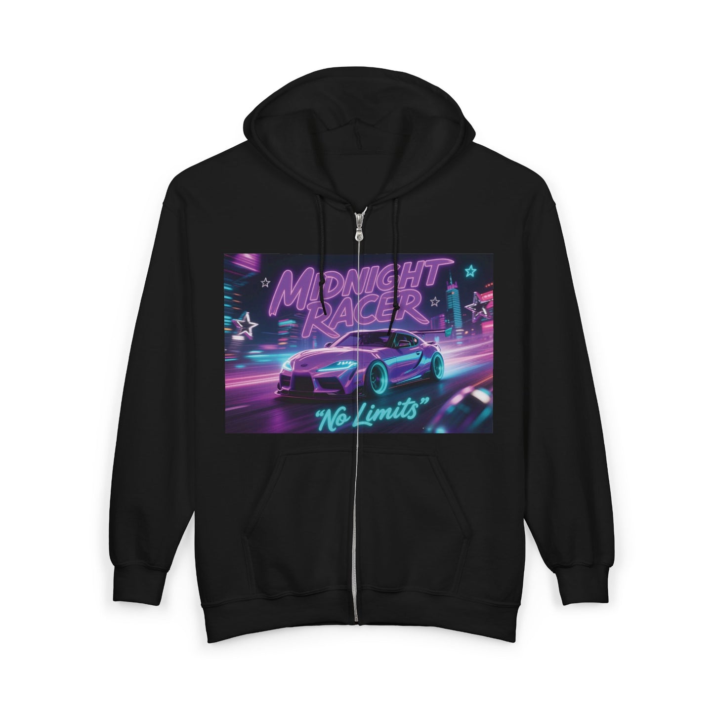 Custom Midnight Racer Zip-Up Hoodie – Personalized No Limits Racing Hoodie for Car Enthusiasts | Street Racing Zip Jacket