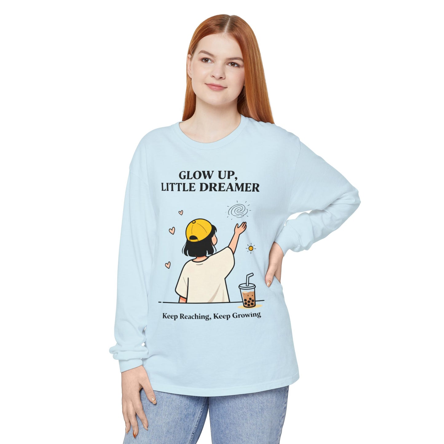 Glow Up Dreamer Long Sleeve Tee – Uplifting Inspirational Graphic Shirt