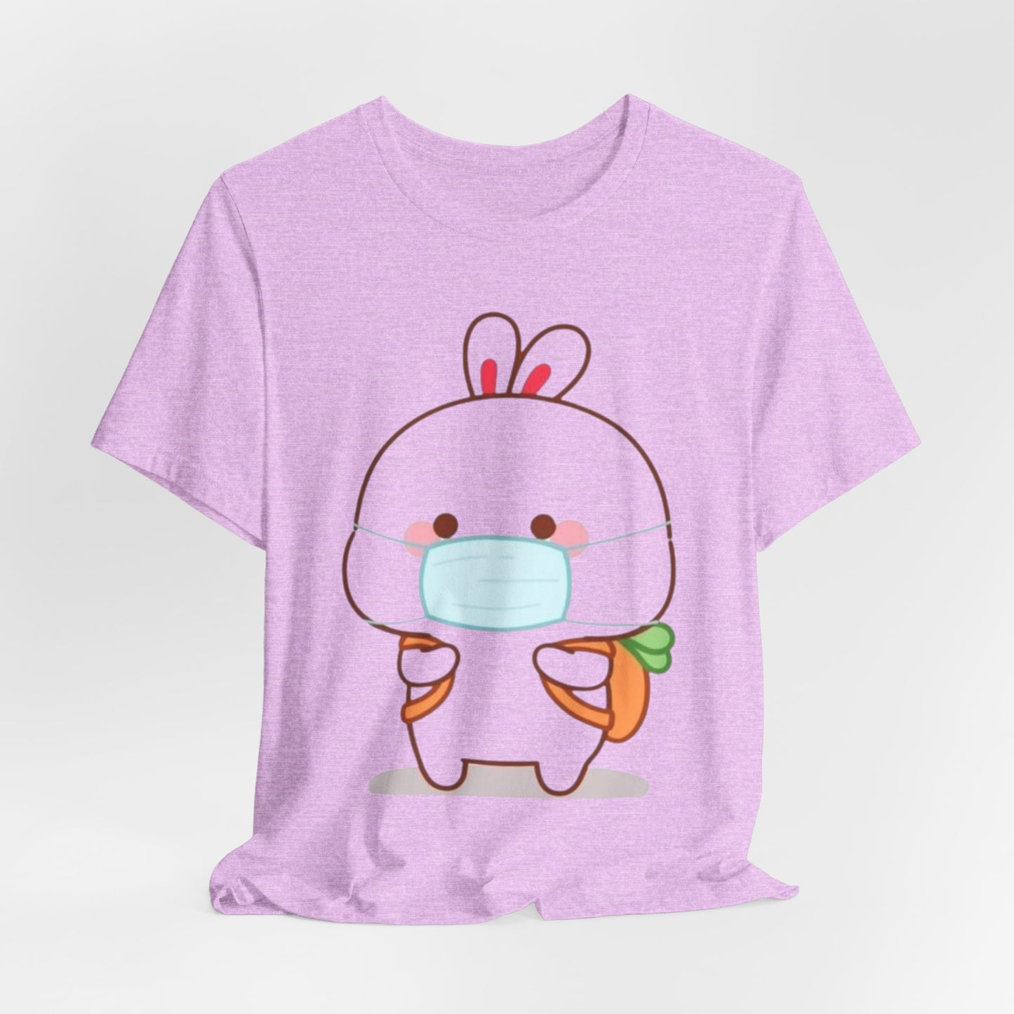 Playful Bunny in Mask T-Shirt – Adorable Carrot-Loving Rabbit Cartoon Design