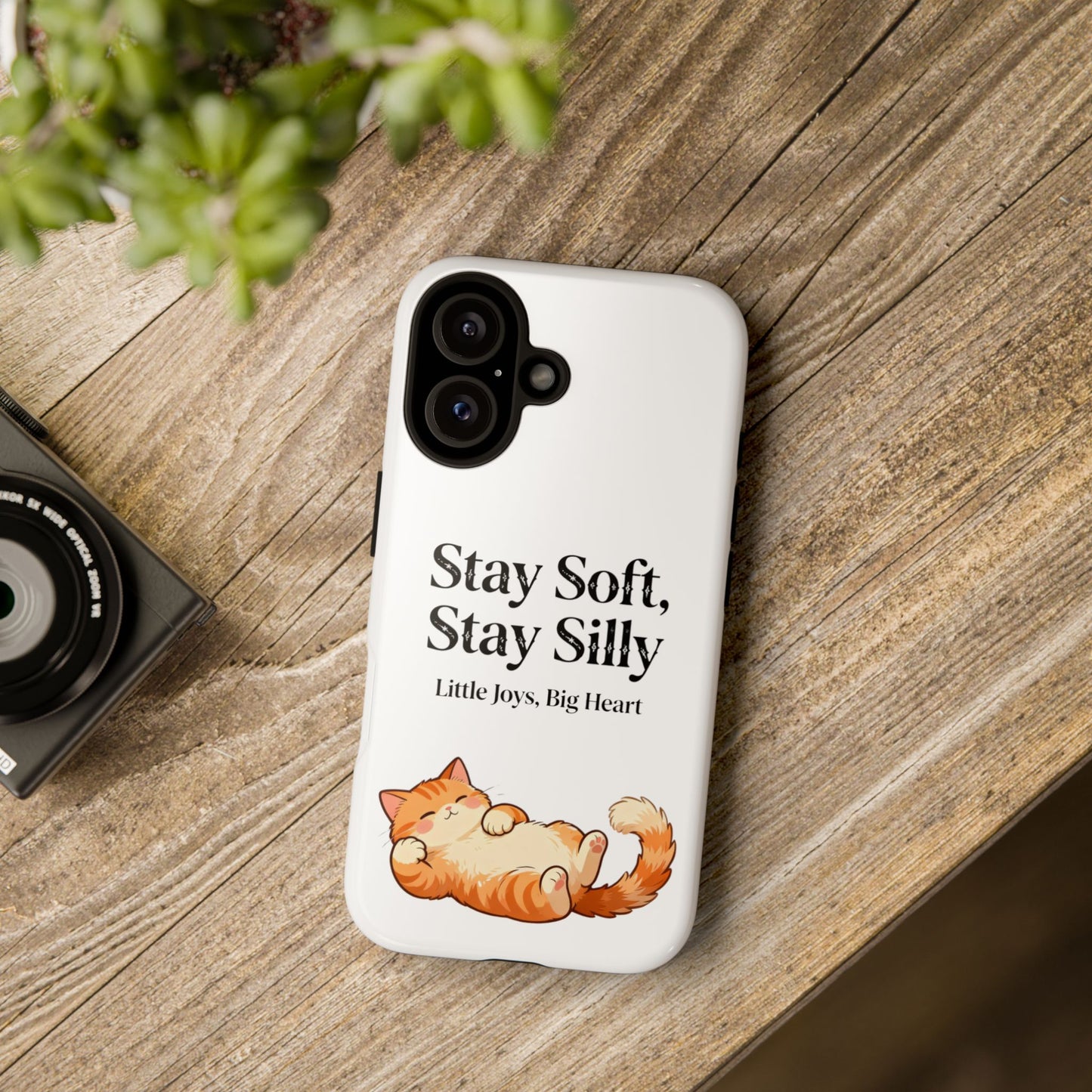 Orange Cat Aesthetic Phone Case – Stay Soft, Stay Silly | Custom Text Available | Little Joys, Big Heart