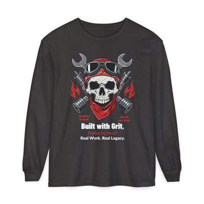 Grease & Glory Long Sleeve Shirt – Gritty Mechanic Skull Graphic Tee for Hardworking Hands