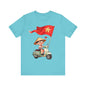 intage Vespa Rider Tee – Adorable Kid & Star Flag Illustration, Travel-Style Vietnam Graphic Shirt