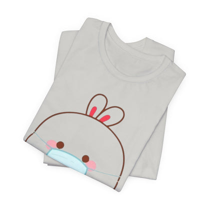 Playful Bunny in Mask T-Shirt – Adorable Carrot-Loving Rabbit Cartoon Design