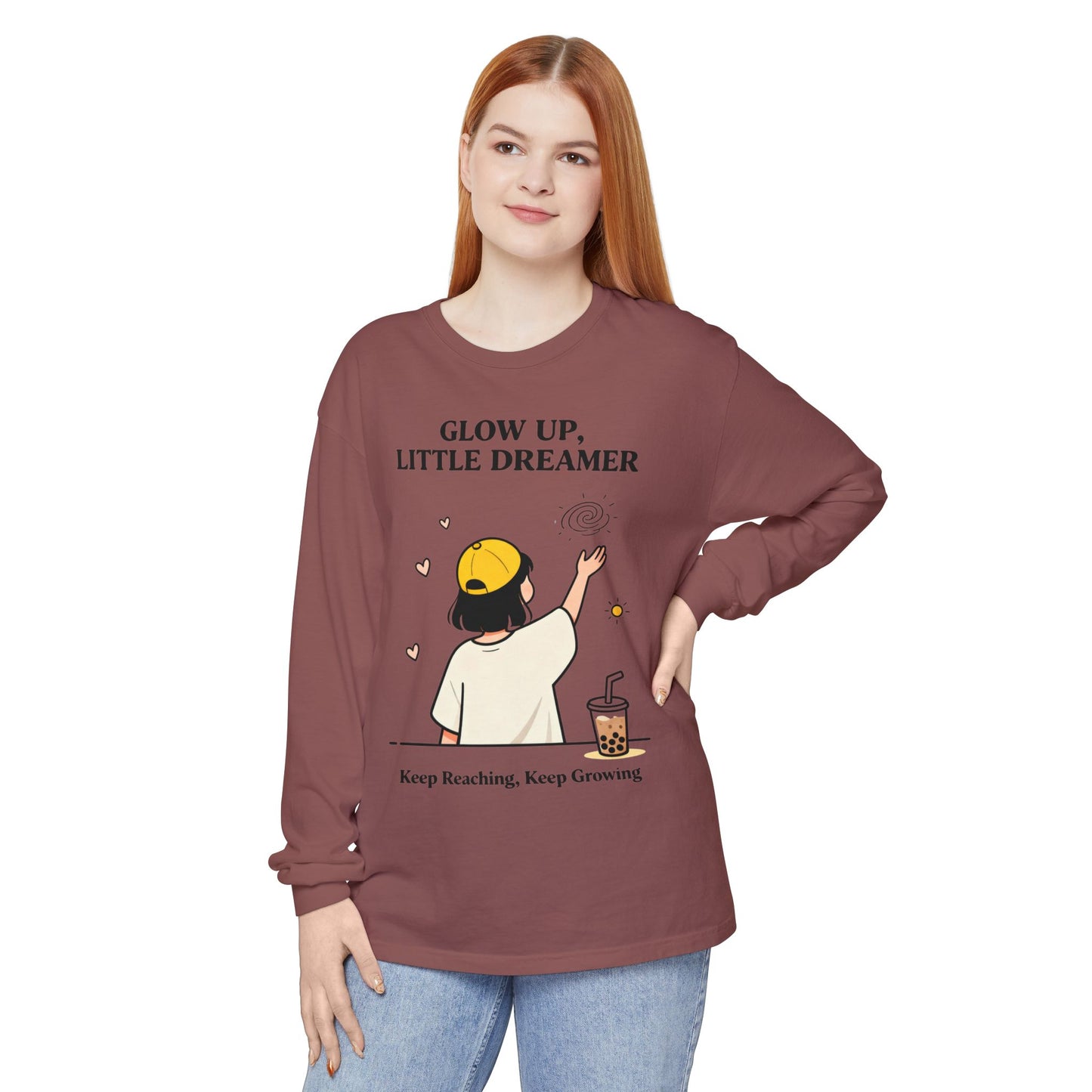 Glow Up Dreamer Long Sleeve Tee – Uplifting Inspirational Graphic Shirt