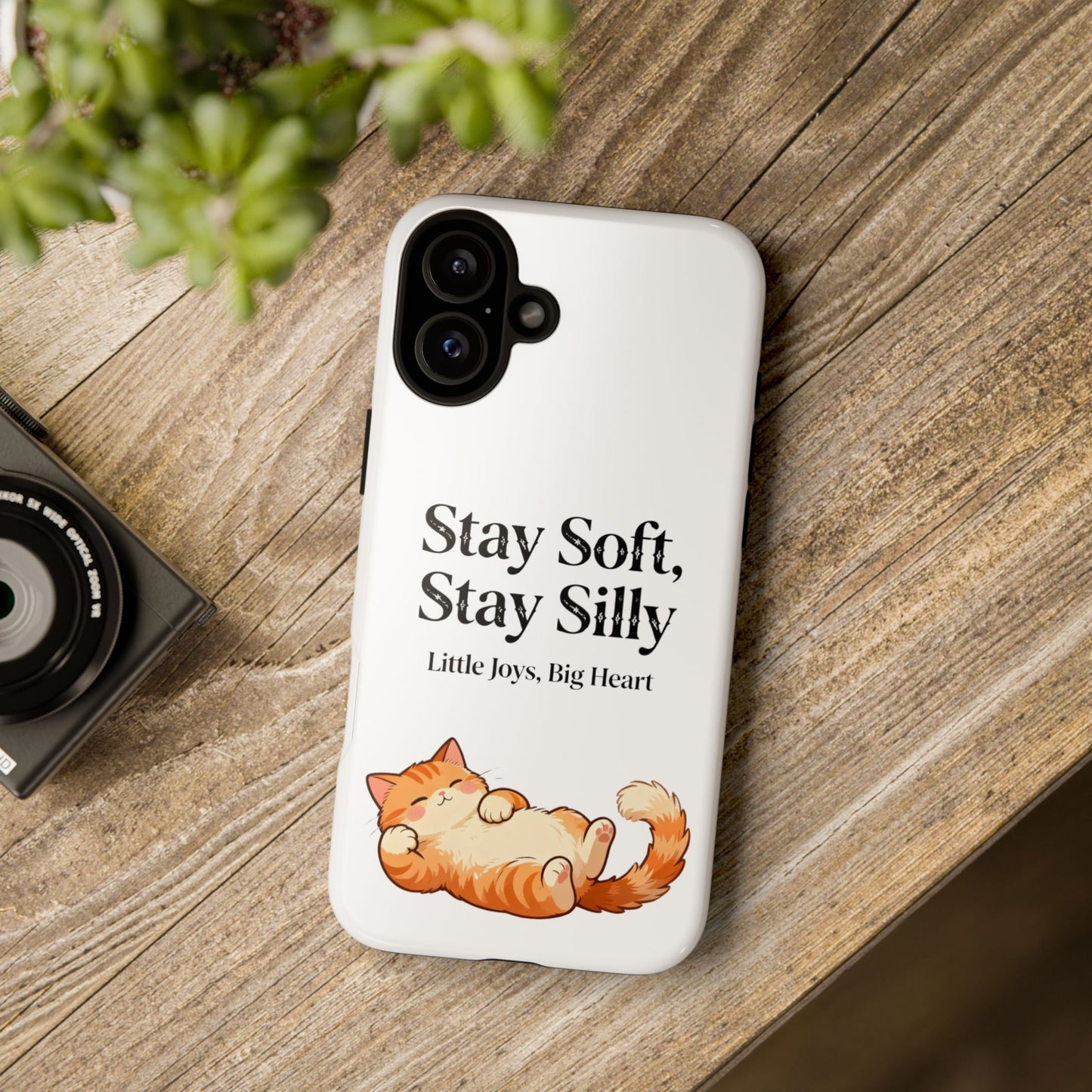 Orange Cat Aesthetic Phone Case – Stay Soft, Stay Silly | Custom Text Available | Little Joys, Big Heart