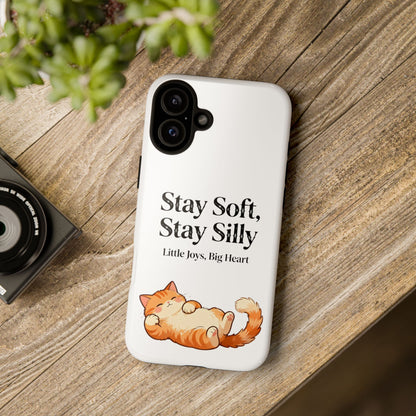 Orange Cat Aesthetic Phone Case – Stay Soft, Stay Silly | Custom Text Available | Little Joys, Big Heart