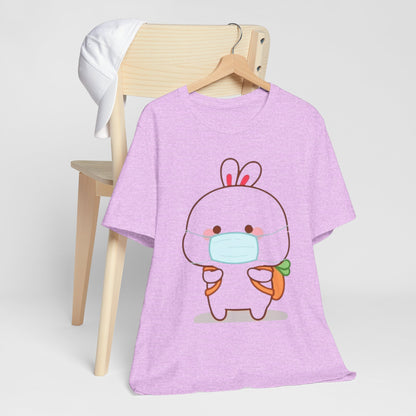 Playful Bunny in Mask T-Shirt – Adorable Carrot-Loving Rabbit Cartoon Design