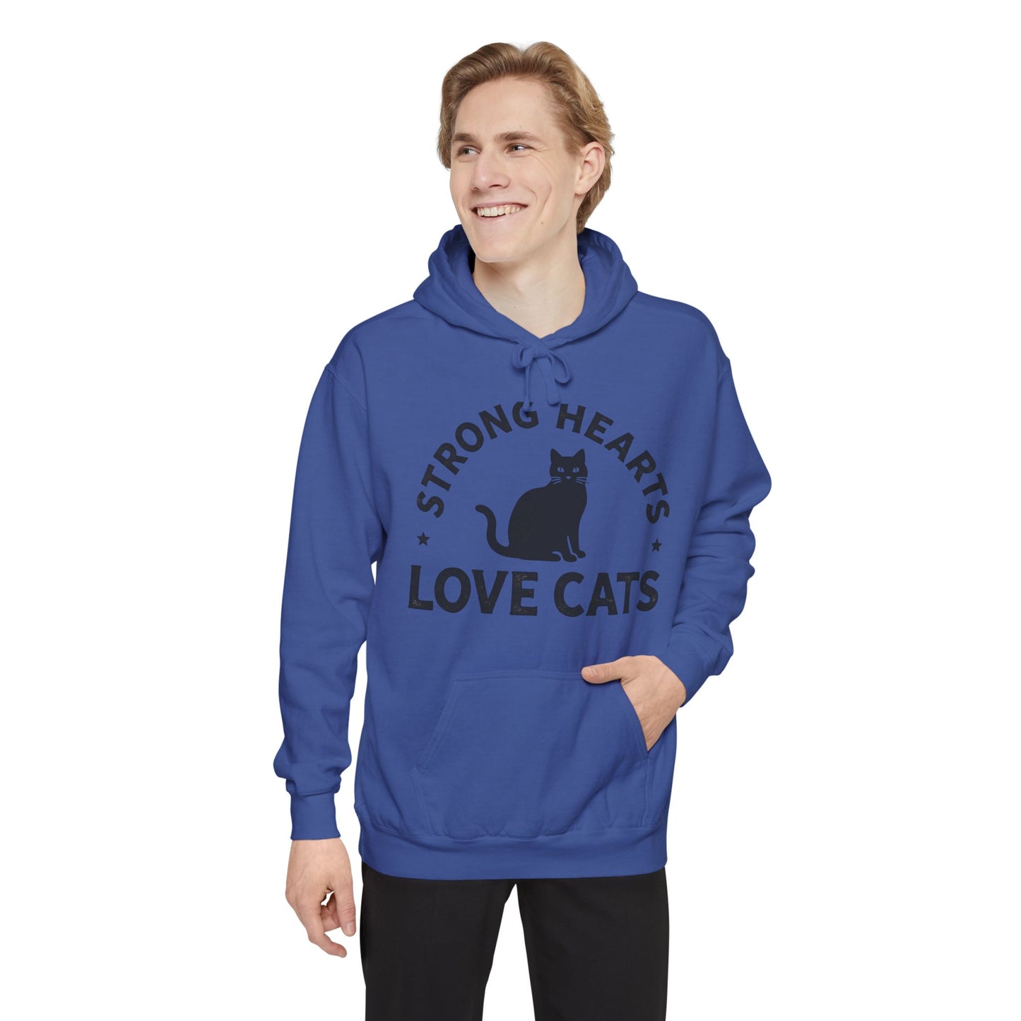 Strong Hearts Love Cats Hoodie – Bold Vintage Cat Graphic Pullover