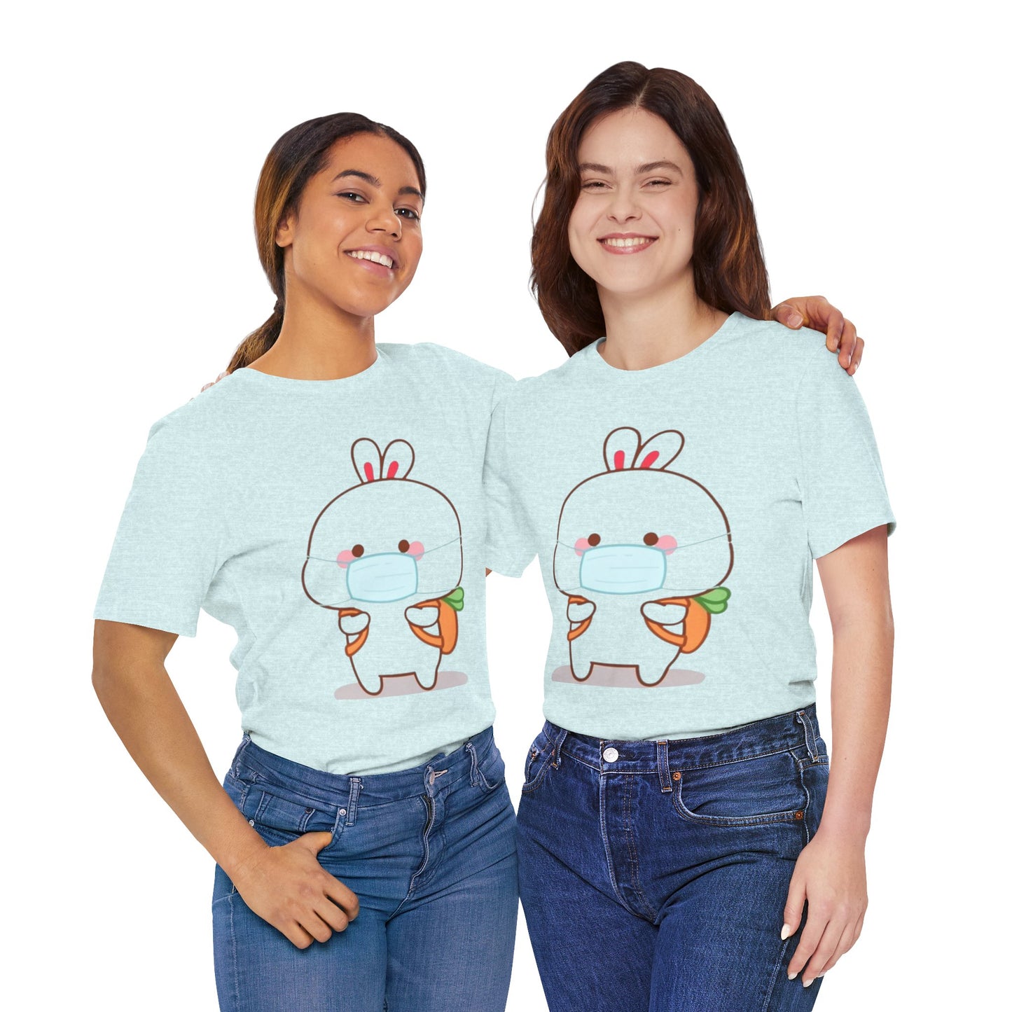 Playful Bunny in Mask T-Shirt – Adorable Carrot-Loving Rabbit Cartoon Design