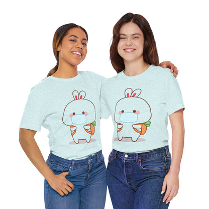 Playful Bunny in Mask T-Shirt – Adorable Carrot-Loving Rabbit Cartoon Design