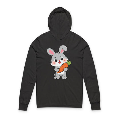 Adorable Bunny Holding Carrot Long Sleeve Hoodie Tee – Soft Cartoon Rabbit Design