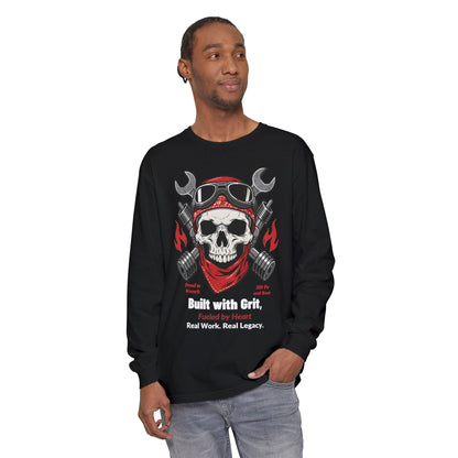 Grease & Glory Long Sleeve Shirt – Gritty Mechanic Skull Graphic Tee for Hardworking Hands