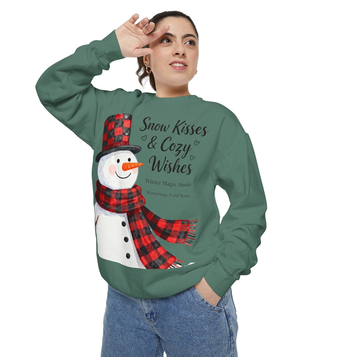 Warm Winter Plaid Snowman Sweatshirt – Cozy Holiday Crewneck for Christmas Cheer
