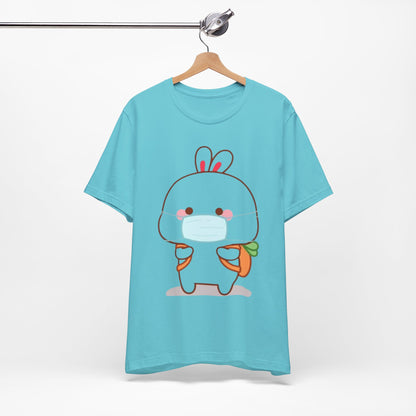 Playful Bunny in Mask T-Shirt – Adorable Carrot-Loving Rabbit Cartoon Design
