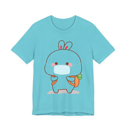 Playful Bunny in Mask T-Shirt – Adorable Carrot-Loving Rabbit Cartoon Design