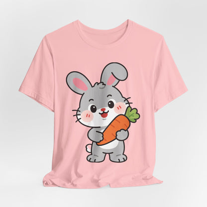 Sweet Bunny & Carrot Graphic Tee – Soft Pastel Rabbit Illustration Shirt