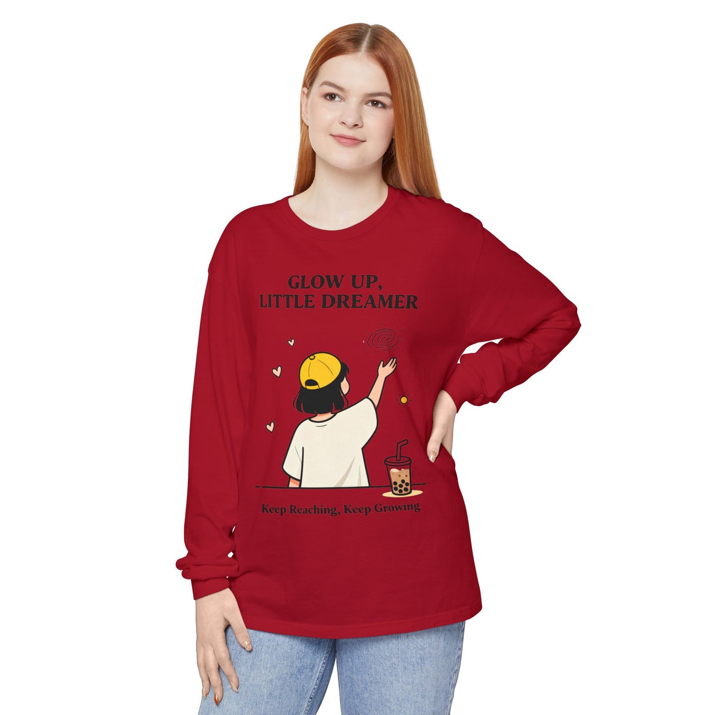 Glow Up Dreamer Long Sleeve Tee – Uplifting Inspirational Graphic Shirt
