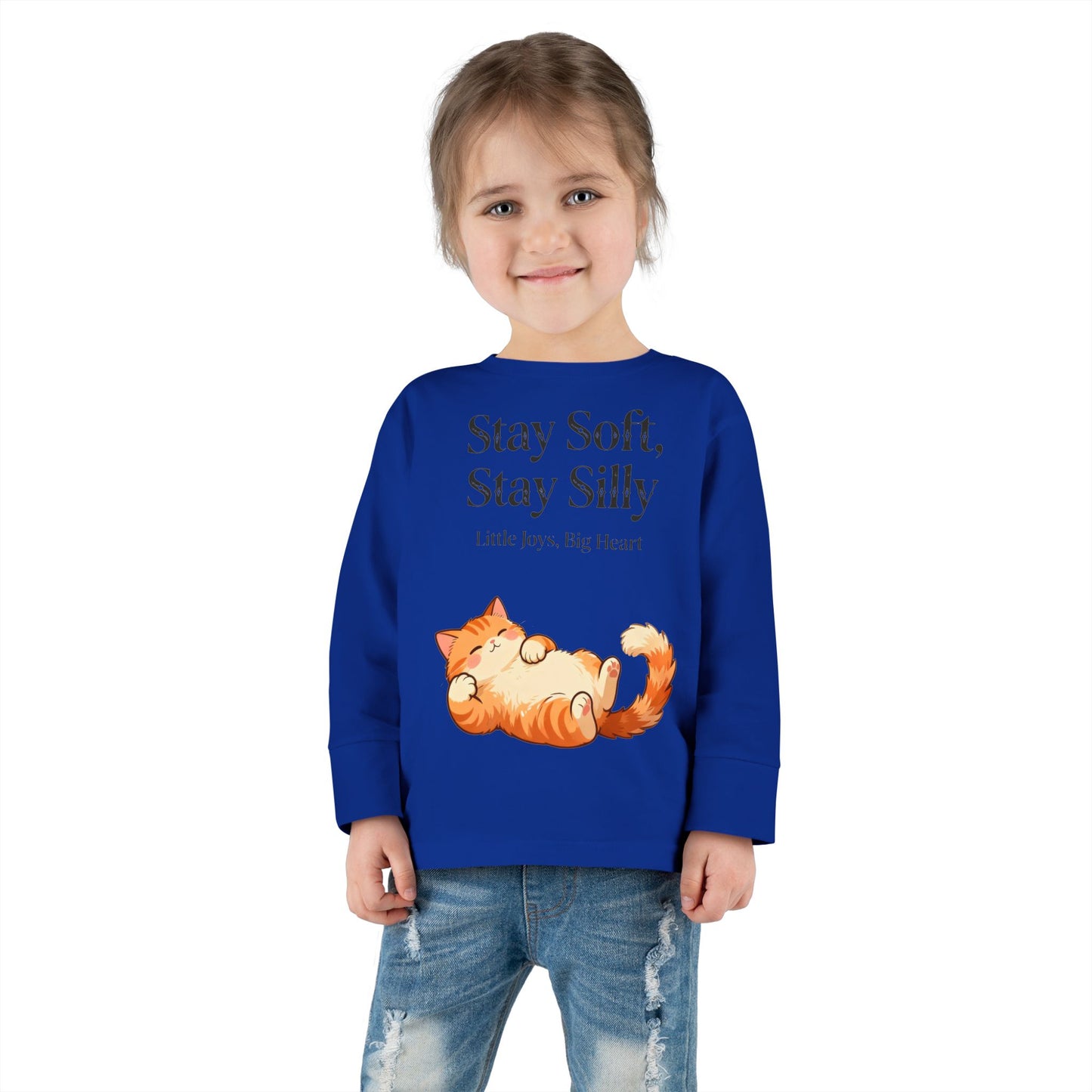 Adorable Sleeping Cat Toddler Long Sleeve – Soft & Playful “Stay Silly” Kids Top