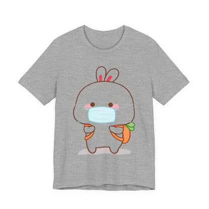 Playful Bunny in Mask T-Shirt – Adorable Carrot-Loving Rabbit Cartoon Design