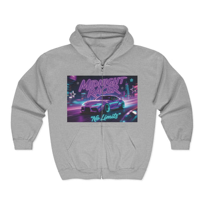 Custom Midnight Racer Zip-Up Hoodie – Personalized No Limits Racing Hoodie for Car Enthusiasts | Street Racing Zip Jacket