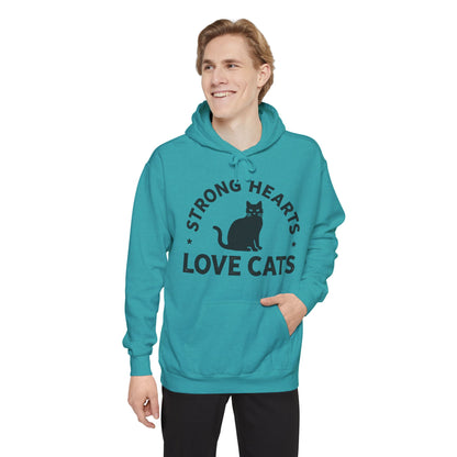 Strong Hearts Love Cats Hoodie – Bold Vintage Cat Graphic Pullover