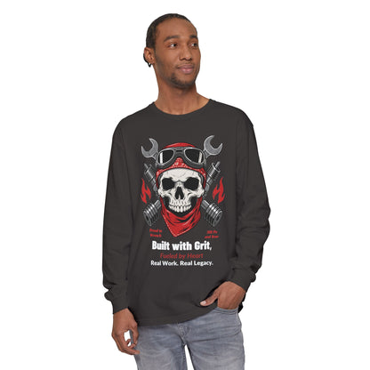 Grease & Glory Long Sleeve Shirt – Gritty Mechanic Skull Graphic Tee for Hardworking Hands