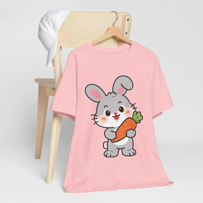 Sweet Bunny & Carrot Graphic Tee – Soft Pastel Rabbit Illustration Shirt
