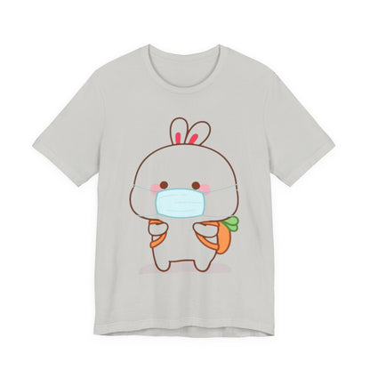 Playful Bunny in Mask T-Shirt – Adorable Carrot-Loving Rabbit Cartoon Design