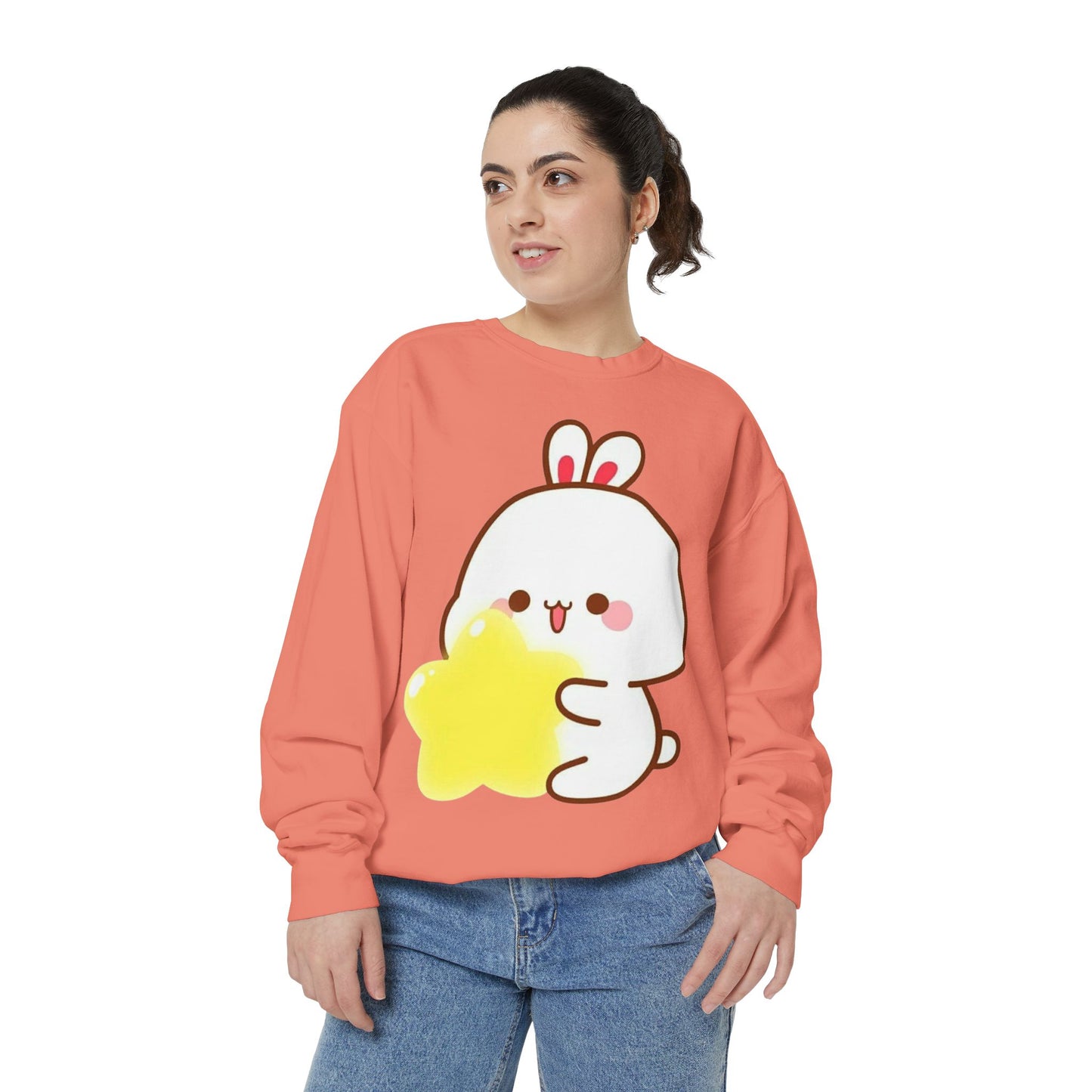 Kawaii Bunny and Star Sweatshirt – Cozy Cute Cartoon Crewneck for Dreamy Days
