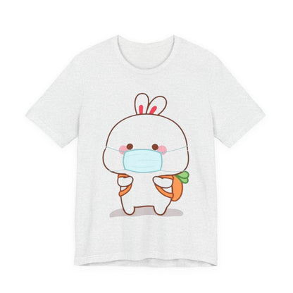 Playful Bunny in Mask T-Shirt – Adorable Carrot-Loving Rabbit Cartoon Design