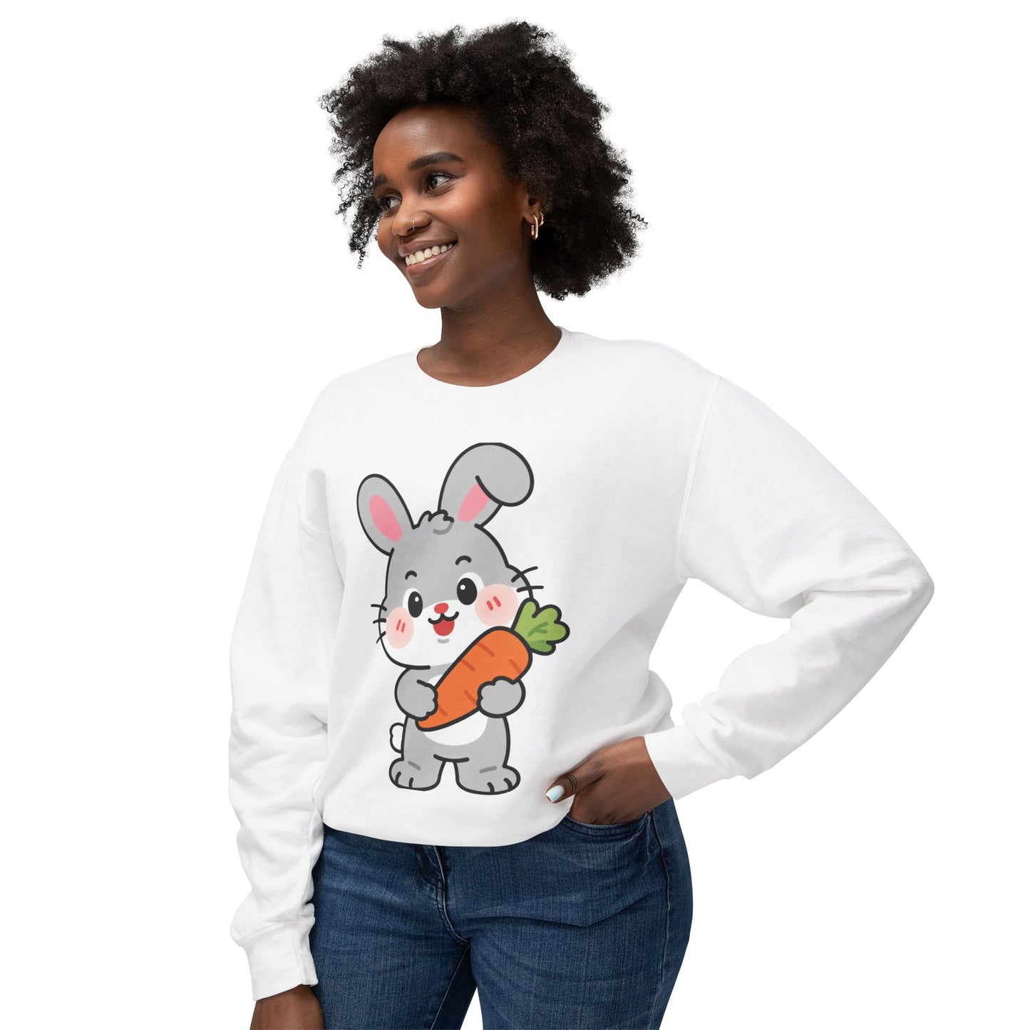 Adorable Bunny Vibes Crewneck – Cute Rabbit & Carrot Design, Aesthetic Cozy Sweatshirt for Her
