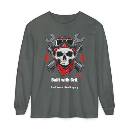 Grease & Glory Long Sleeve Shirt – Gritty Mechanic Skull Graphic Tee for Hardworking Hands