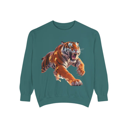 Custom Fierce Tiger Graphic Unisex Garment-Dyed Sweatshirt