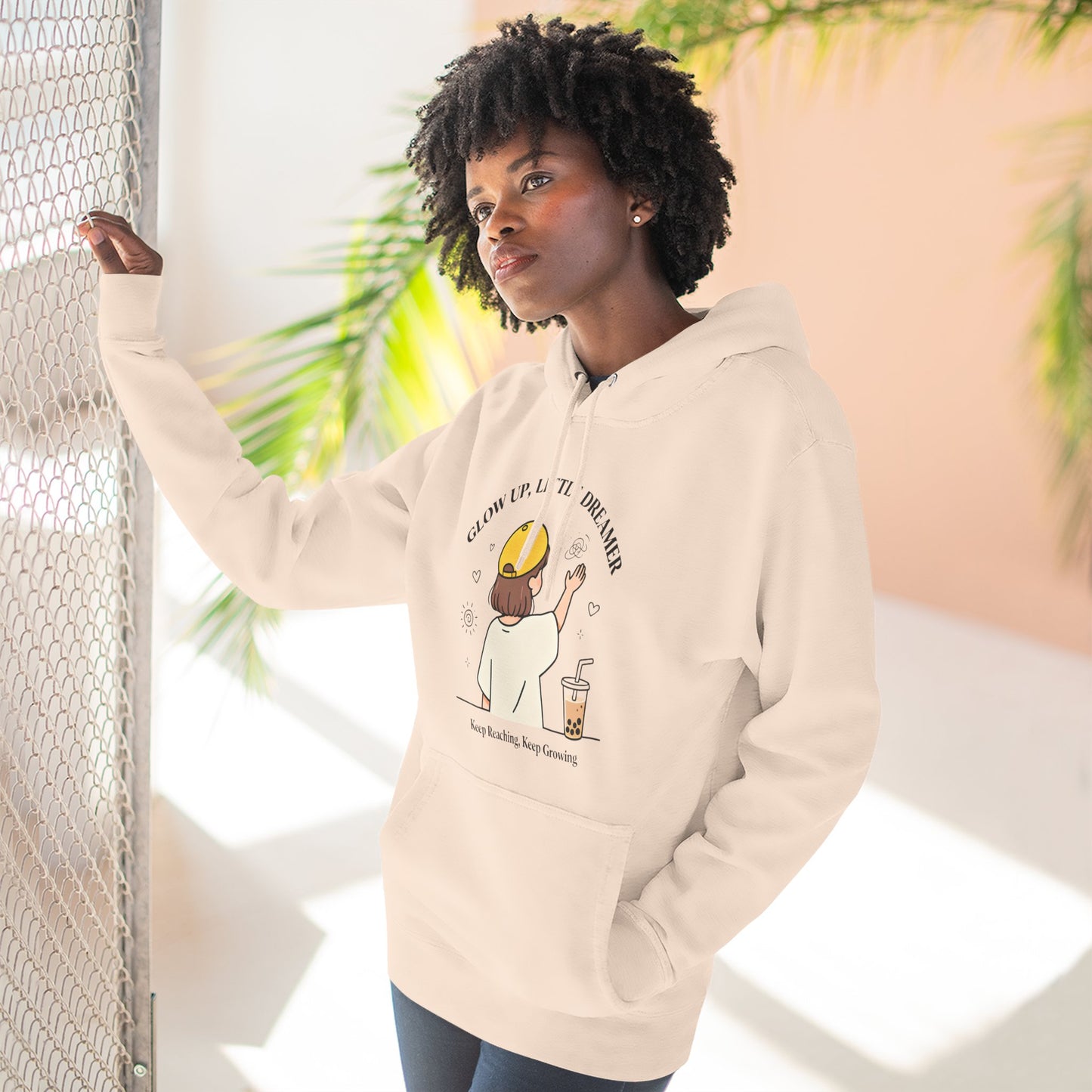 Kawaii Cat Café Hoodie – Soft Fleece Pullover with Relaxed Dreamer Message