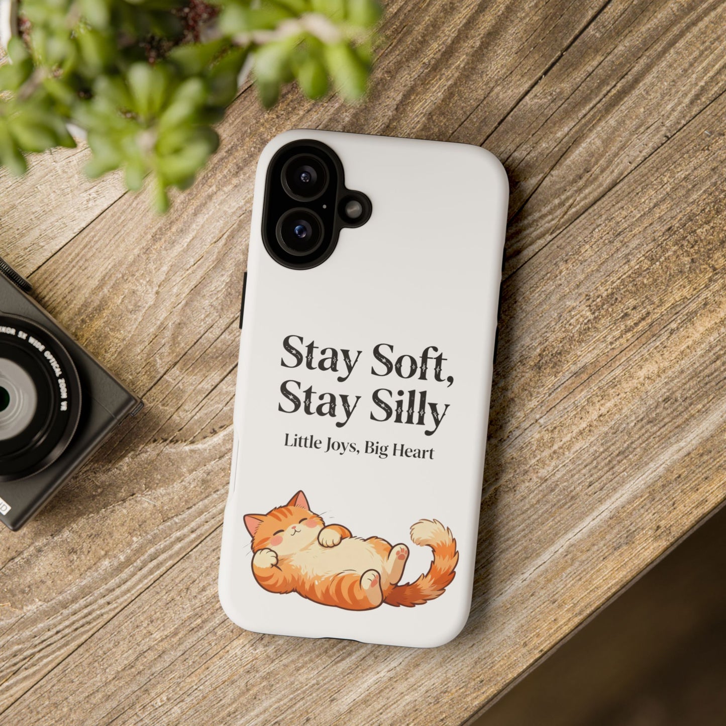 Orange Cat Aesthetic Phone Case – Stay Soft, Stay Silly | Custom Text Available | Little Joys, Big Heart