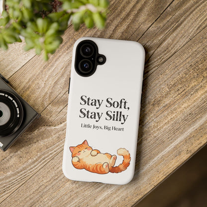 Orange Cat Aesthetic Phone Case – Stay Soft, Stay Silly | Custom Text Available | Little Joys, Big Heart