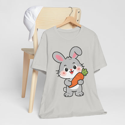 Sweet Bunny & Carrot Graphic Tee – Soft Pastel Rabbit Illustration Shirt