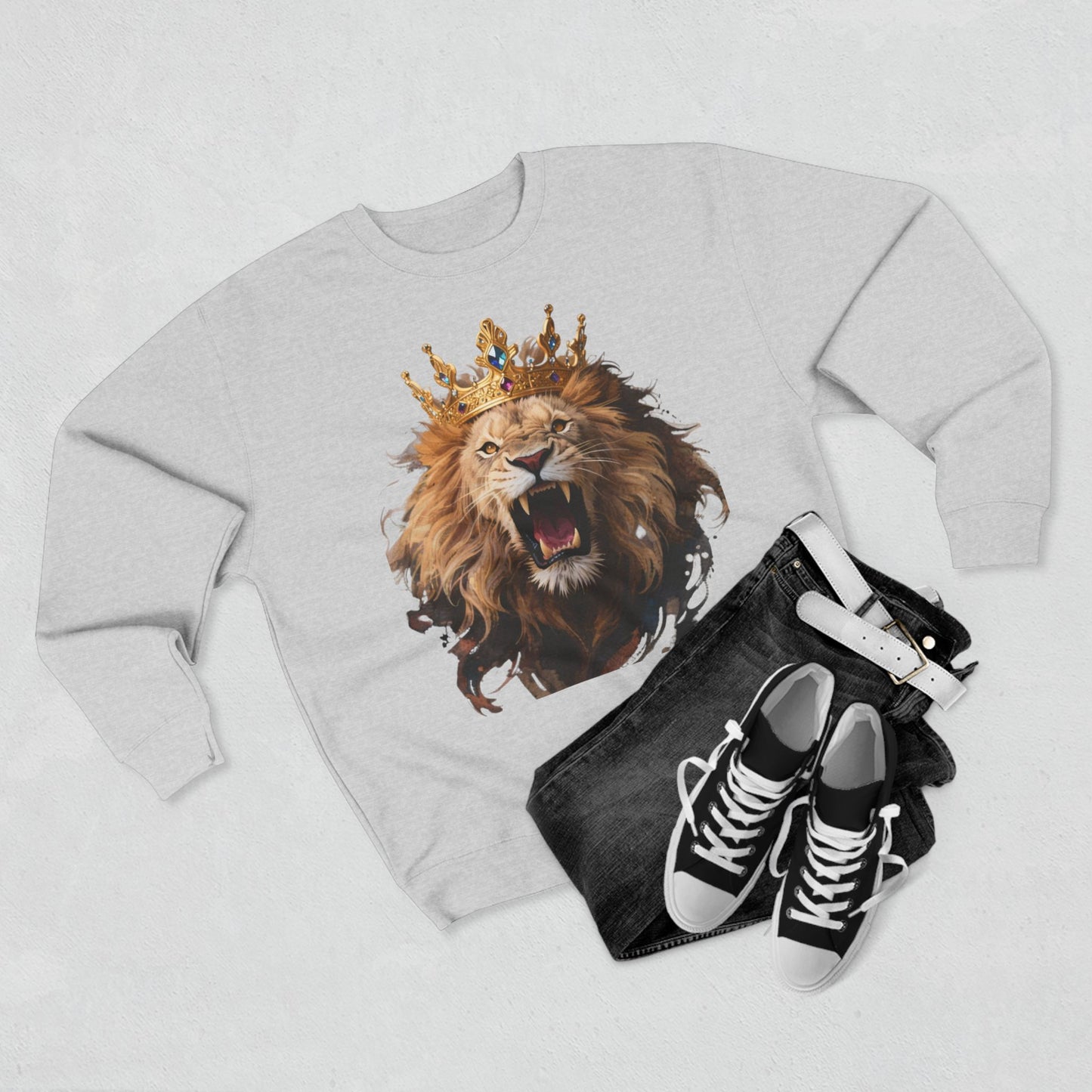 Royal King Lion Custom Crewneck Sweatshirt – Personalized Unisex Pullover