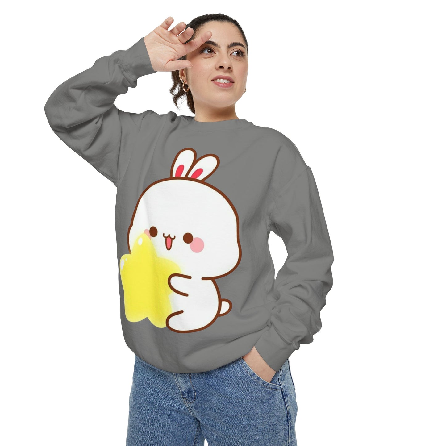 Kawaii Bunny and Star Sweatshirt – Cozy Cute Cartoon Crewneck for Dreamy Days