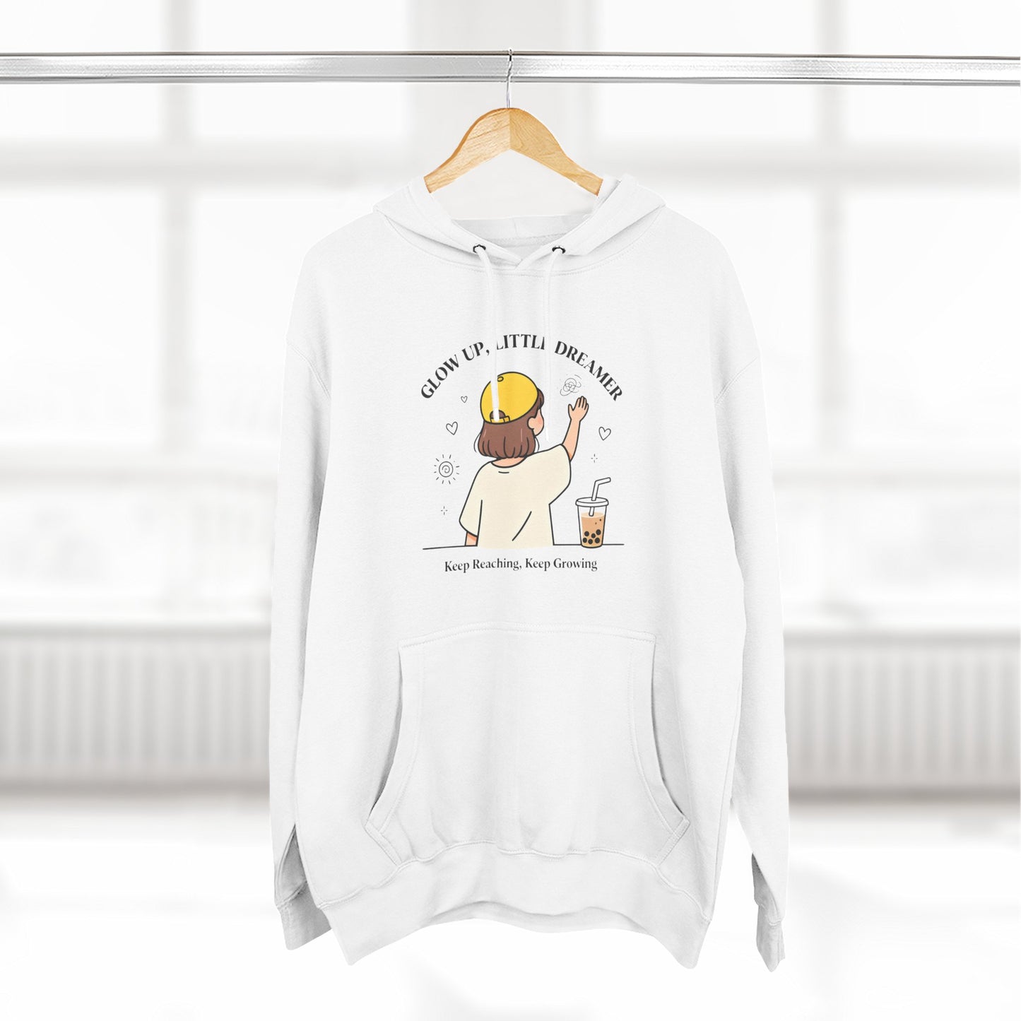 Kawaii Cat Café Hoodie – Soft Fleece Pullover with Relaxed Dreamer Message