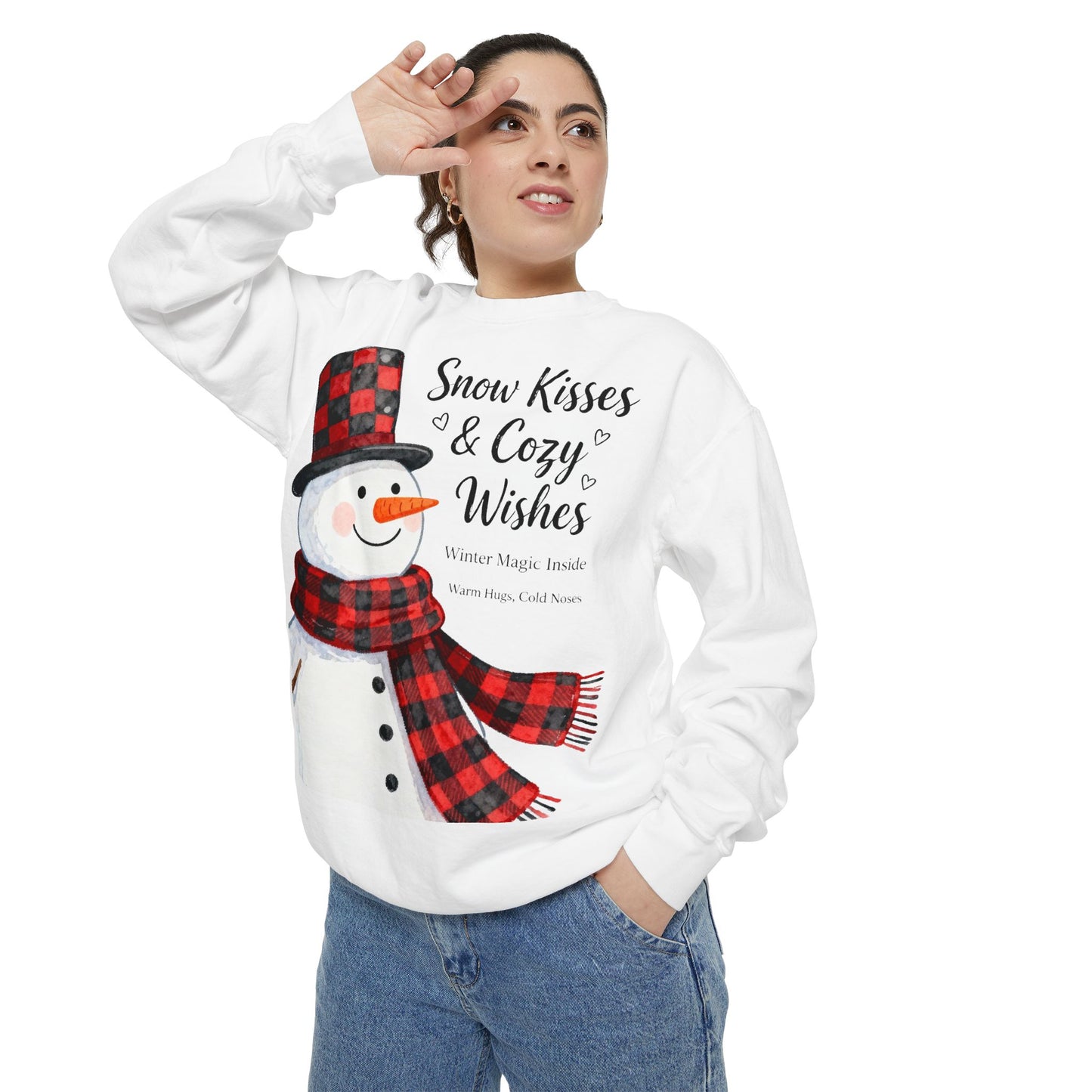 Warm Winter Plaid Snowman Sweatshirt – Cozy Holiday Crewneck for Christmas Cheer
