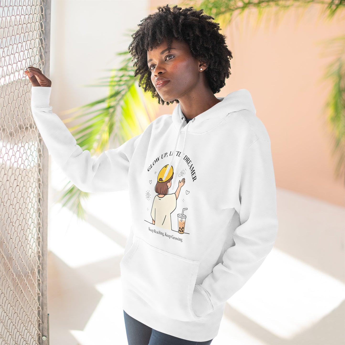 Kawaii Cat Café Hoodie – Soft Fleece Pullover with Relaxed Dreamer Message